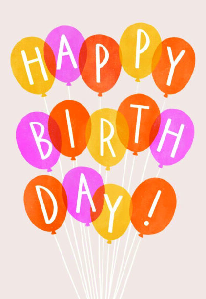 atvirukas "happy birthday" su balionais