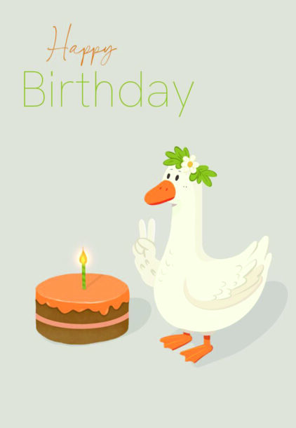 atvirukas "happy birthday" su paukščiu