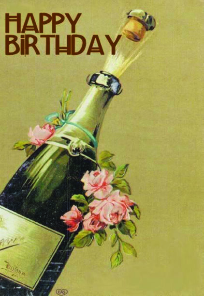 atvirukai "happy birthday" su šampanu