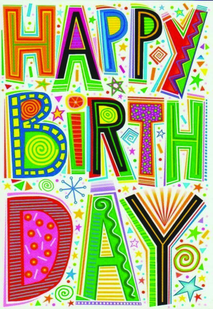 atvirukas "happy birthday" spalvotas