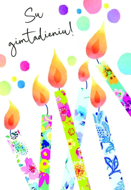 atvirukas "happy birthday" su žvakutėmis