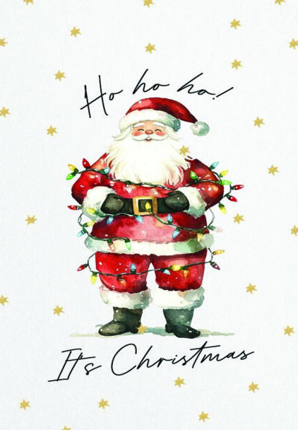 kaledų atvirukas su kalėdų seniu