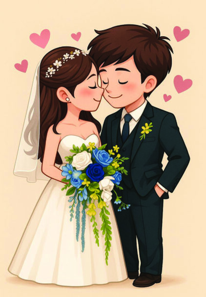 atvirukas "nuotaka ir jaunikis"